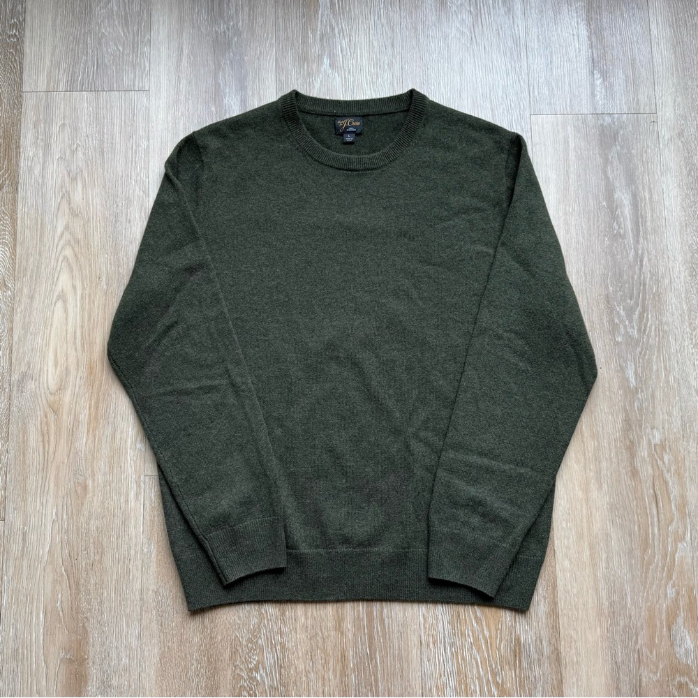 J. Crew Green Cashmere Crewneck Sweater